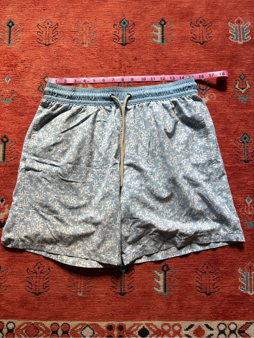 Fair Harbor Light Blue Coral-Print Swim Shorts, size Large